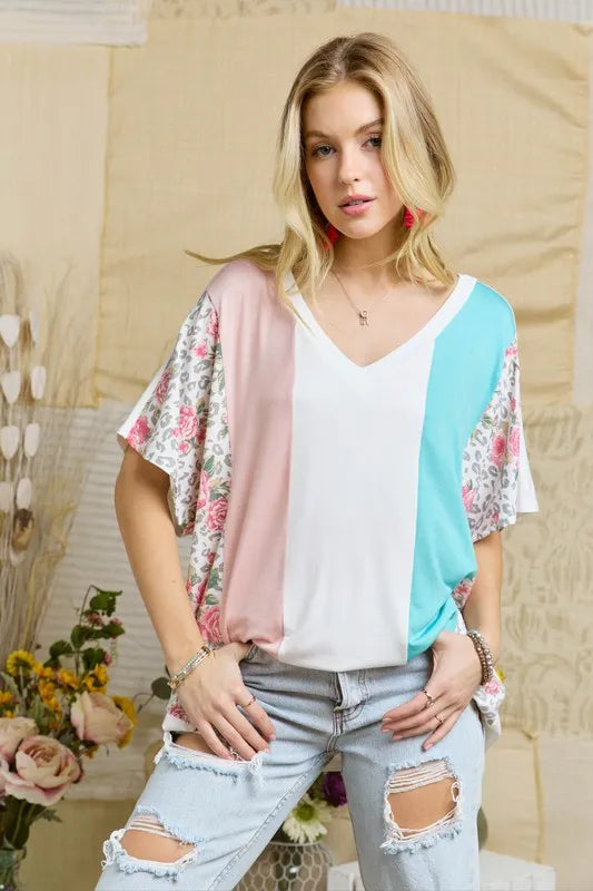 ADORA Colorblock Casual Knit Tunic Top