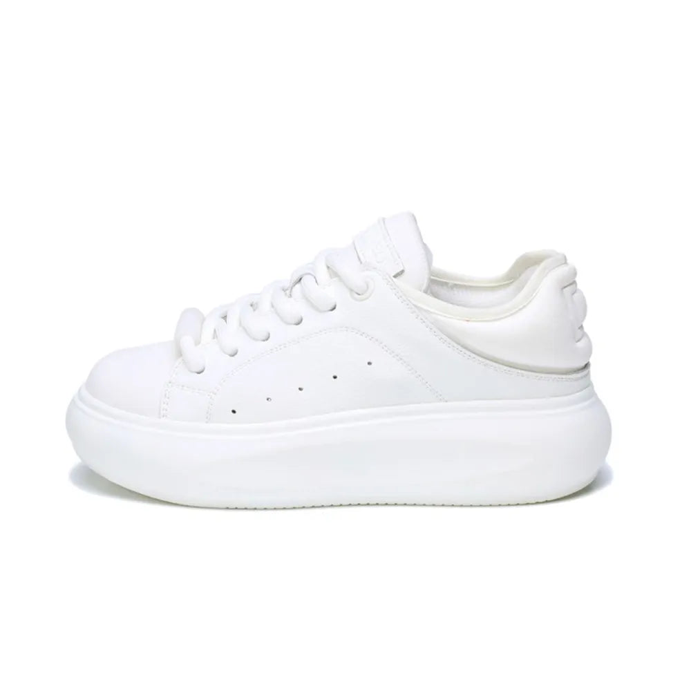 Lace Up Round Toe Platform Sneakers White
