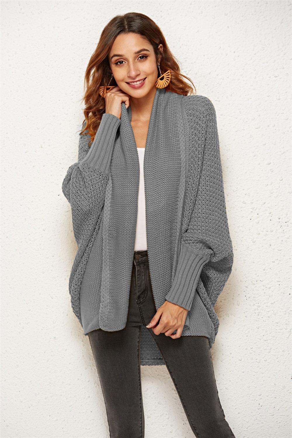 Angel Wings Open Front Batwing Sleeve Cardigan Dark Gray One Size