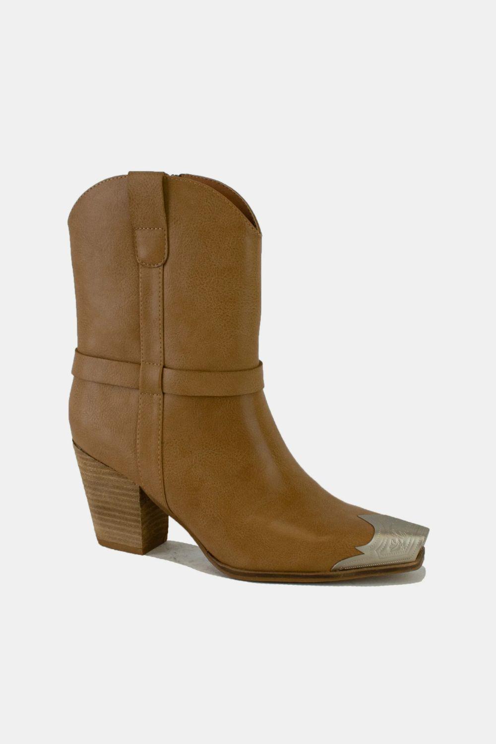 Beast Fashion Faux Leather Metal Toe Ankle Boots Taupe