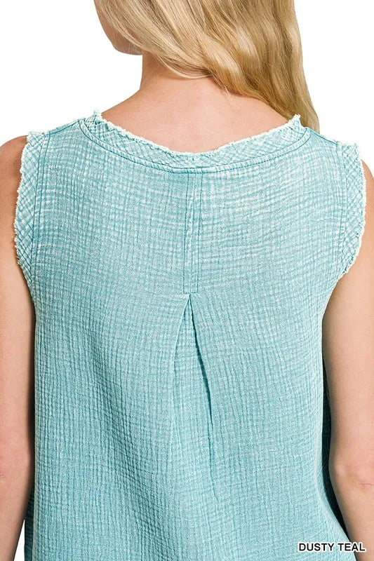 Zenana Double Gauze Raw Edge Acid Washed Tank