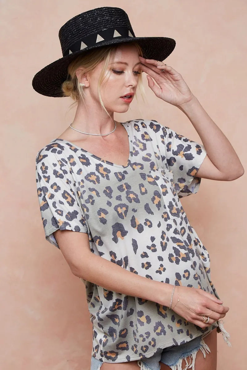 BiBi Tie Dye Leopard Printed Jersey with Front Pocket