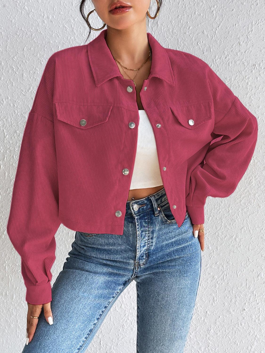 Honey Snap Down Long Sleeve Jacket Cerise