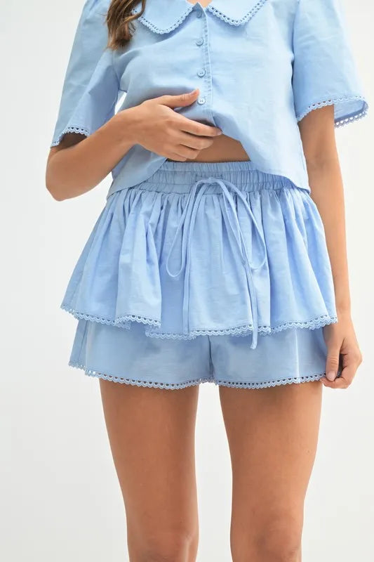 MABLE Collared Button Down Crop Top and Skort Set