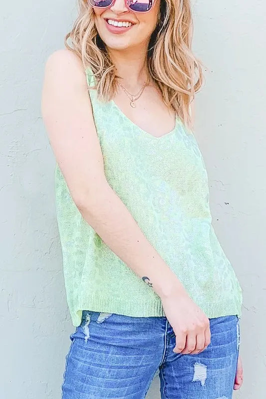 And The Why Leopard Foil Print Sleeveless Sweater Top