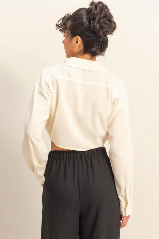 HYFVE Washed Tie Front Crop Top