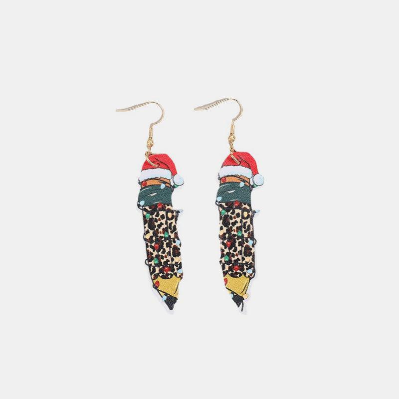 PU Leather Alloy Pencil Earrings Gold One Size