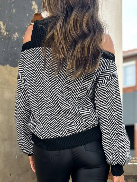 Mock Neck Cold Shoulder Sweater for Effortless Chic Style