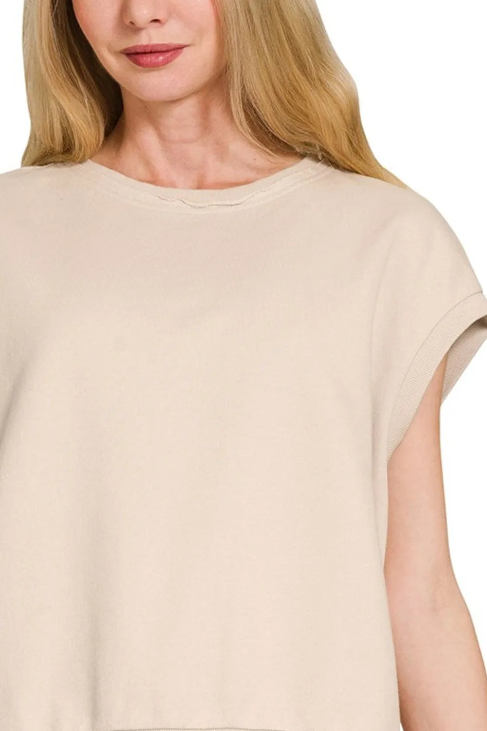 Zenana French Terry Round Neck Cap Sleeve T-Shirt