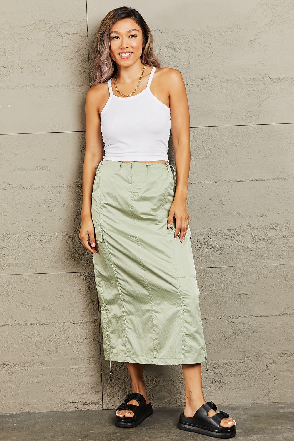 HYFVE High Waisted Cargo Midi Skirt for Women - Just In Time Fashion