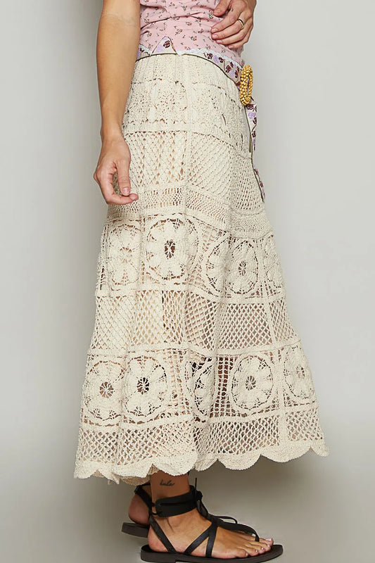 POL Lace Tiered Midi Skirt