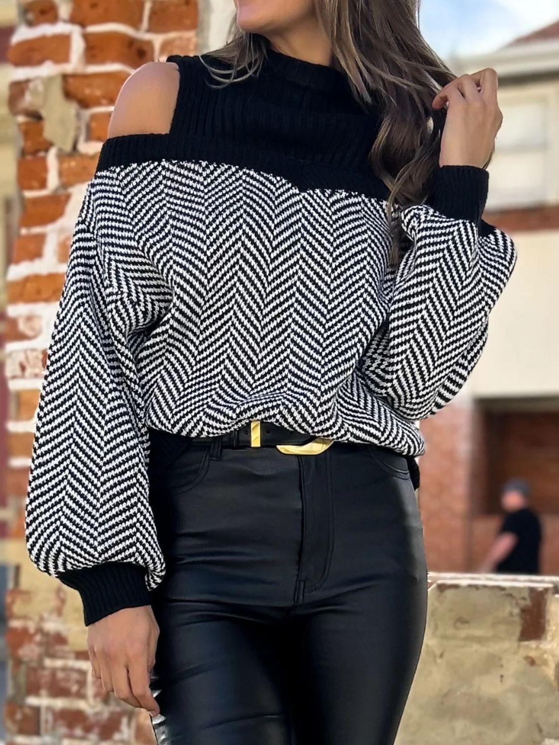 Mock Neck Cold Shoulder Sweater for Effortless Chic Style