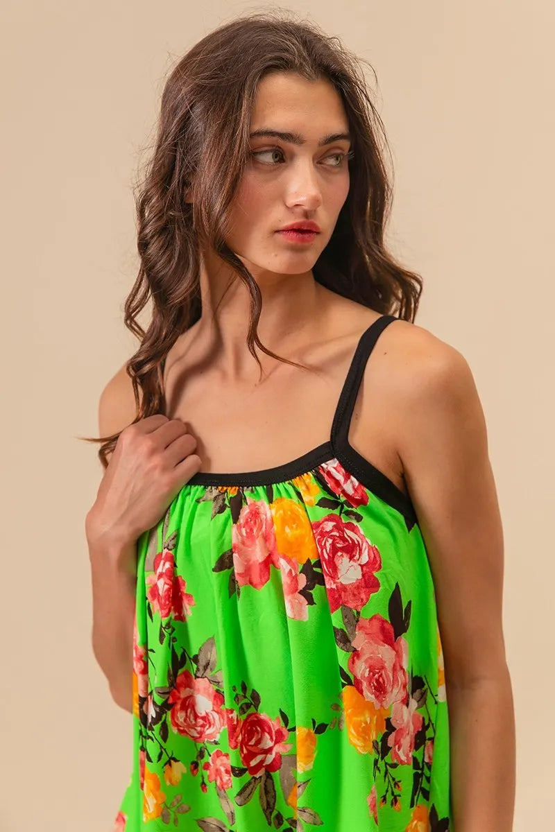 BiBi Floral Print Jersey Knit Gathering Cami Top