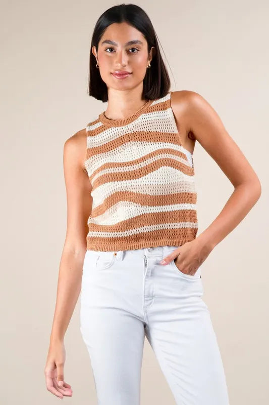 VERY J Multi Color Stripe Knit Crop Tank