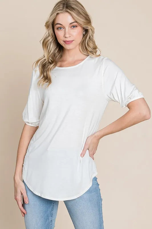 BOMBOM Round Neck Puff Sleeve T-Shirt