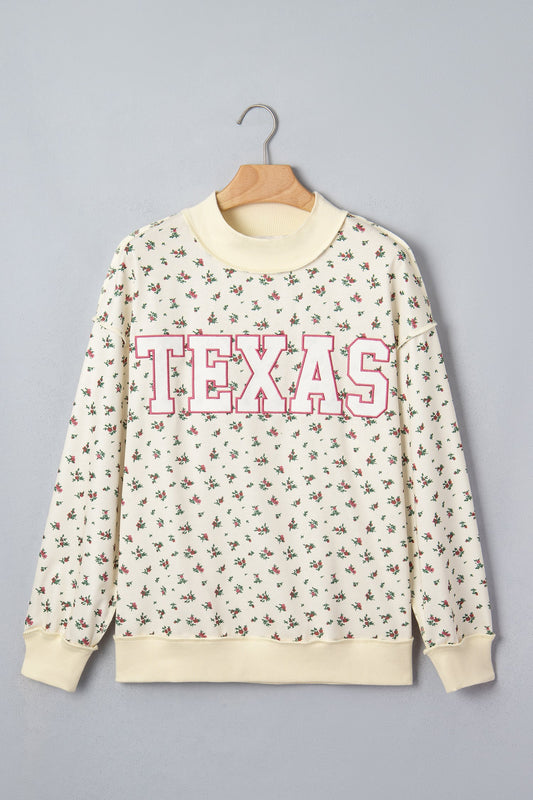 TEXAS Embroidered Floral Mock Neck Sweatshirt