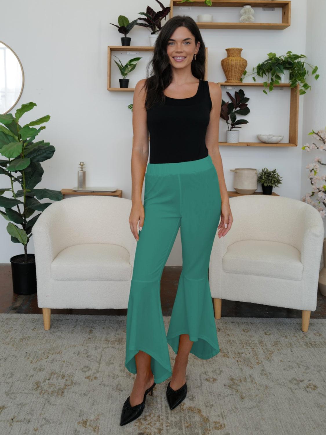 FAM-FAM High-Low Bootcut Pants Teal