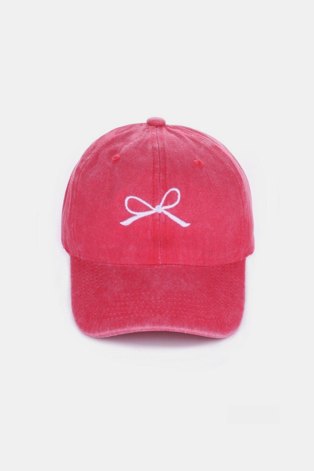 Zenana Bow Embroidered Washed Cotton Caps Red One Size