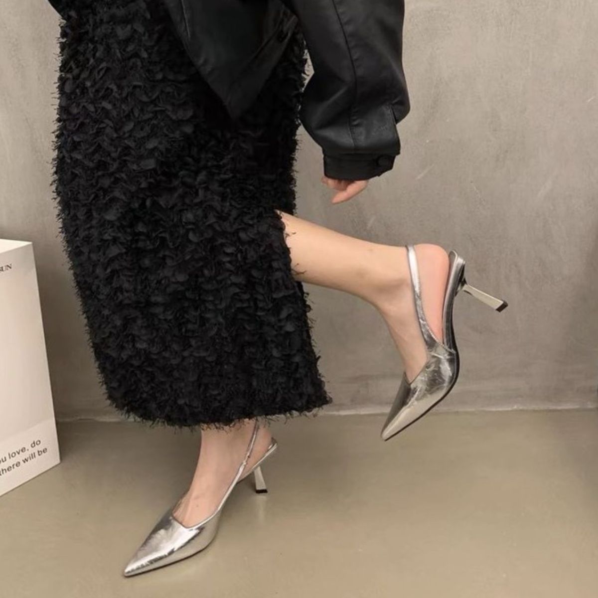 Point Toe Kitten Heels Pumps Silver