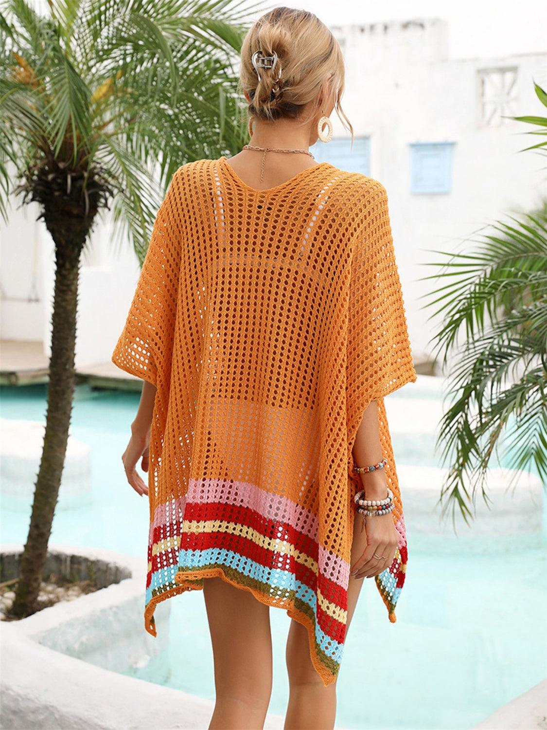 Slit Openwork V-Neck Half Sleeve Cover Up