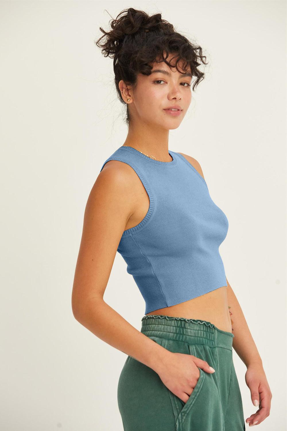HYFVE Ribbed Knit Cropped Tank Gray Blue