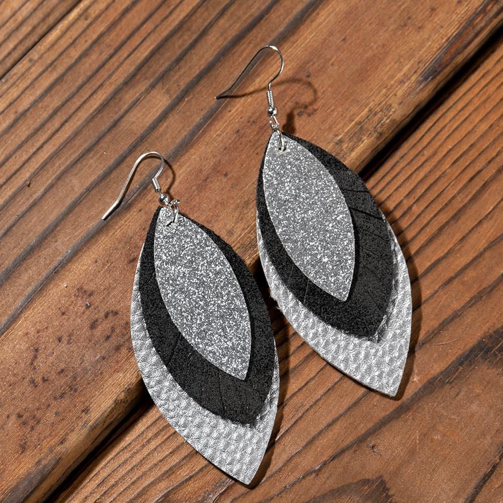 PU Leather Drop Earrings Silver One Size