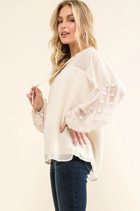 And The Why Polka Dot Balloon Sleeve Woven Blouse