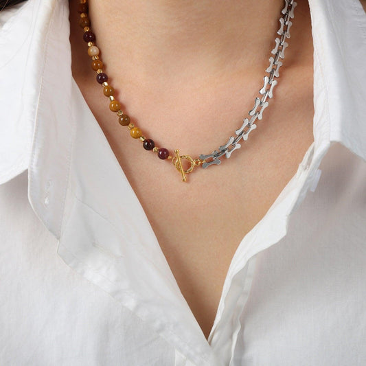 Titanium Steel Egg Yolk Stone Necklace Silver One Size