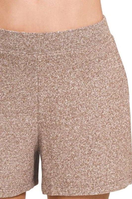 Zenana Soft Melange Hacci Elastic Waisted Shorts