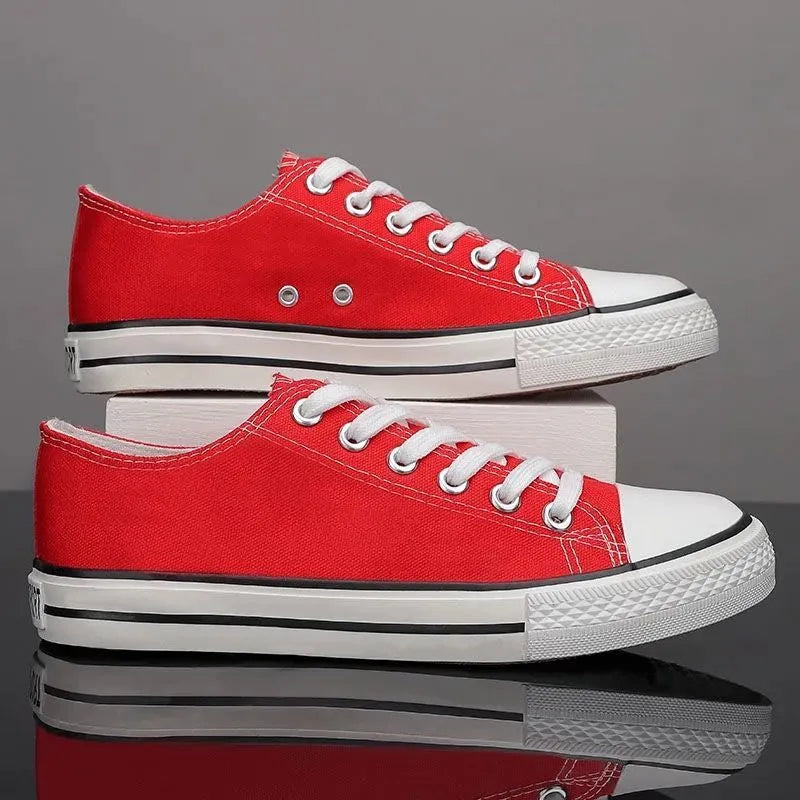 Lace Up Round Toe Canvas Sneakers Red