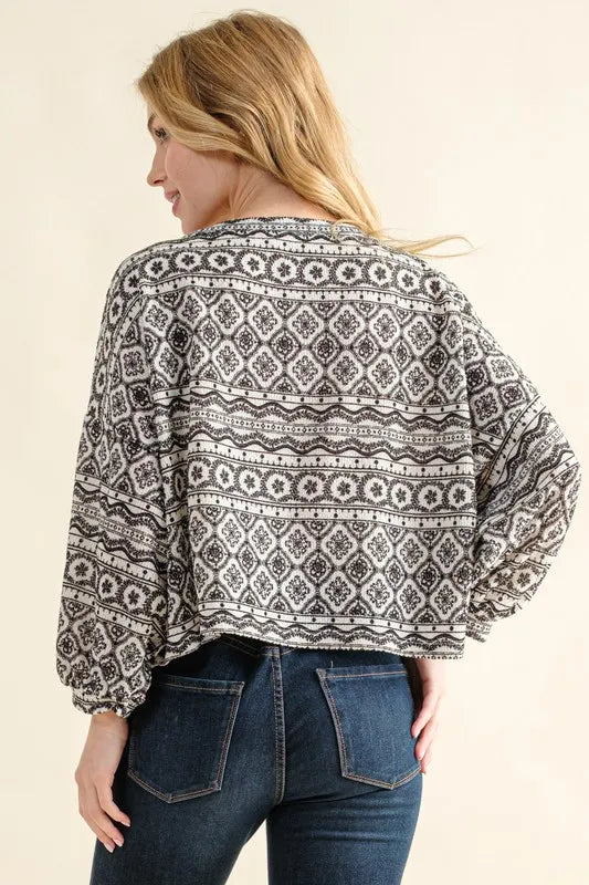 And The Why Cozy Textured Printed Casual Top