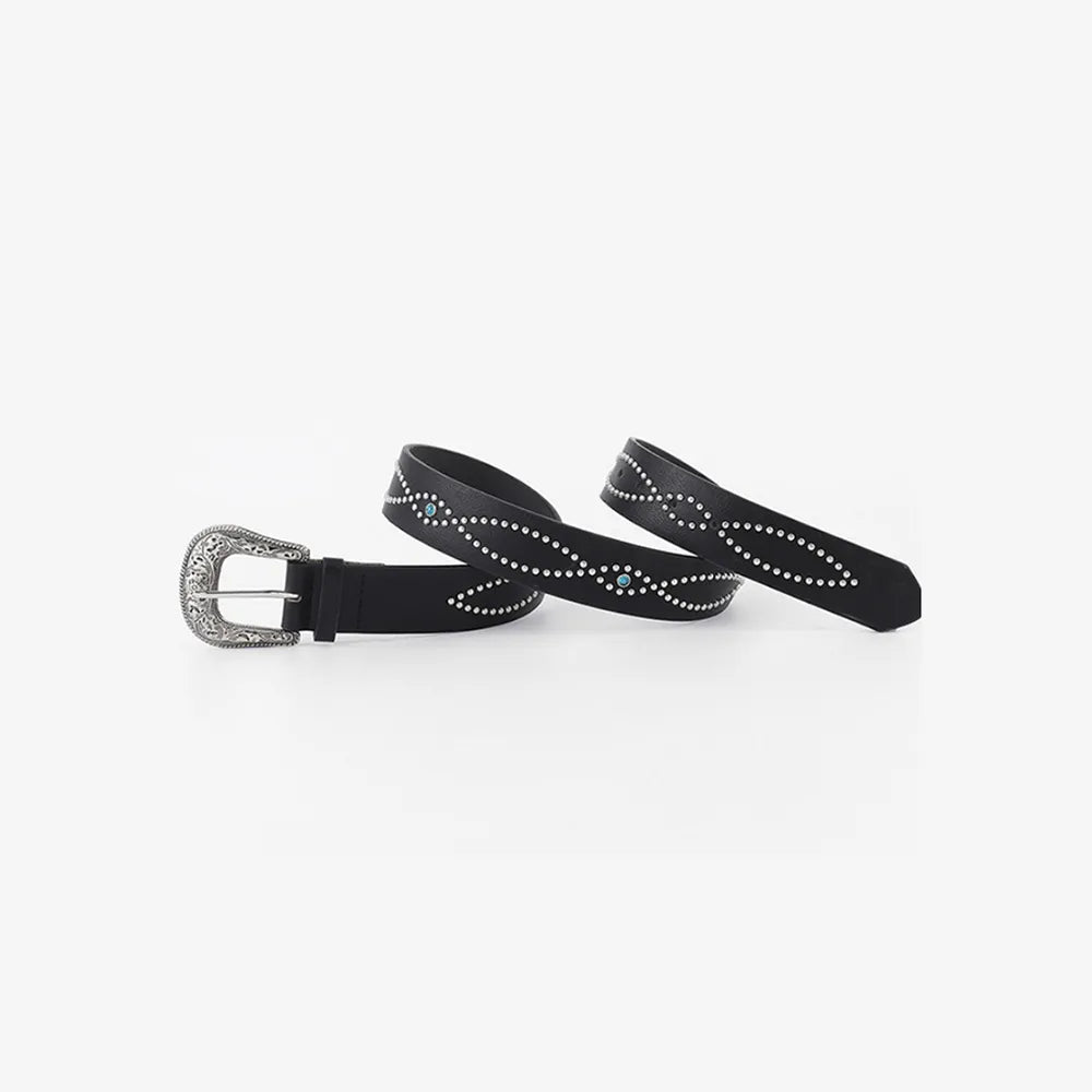 PU Leather Rhinestone Belt Black