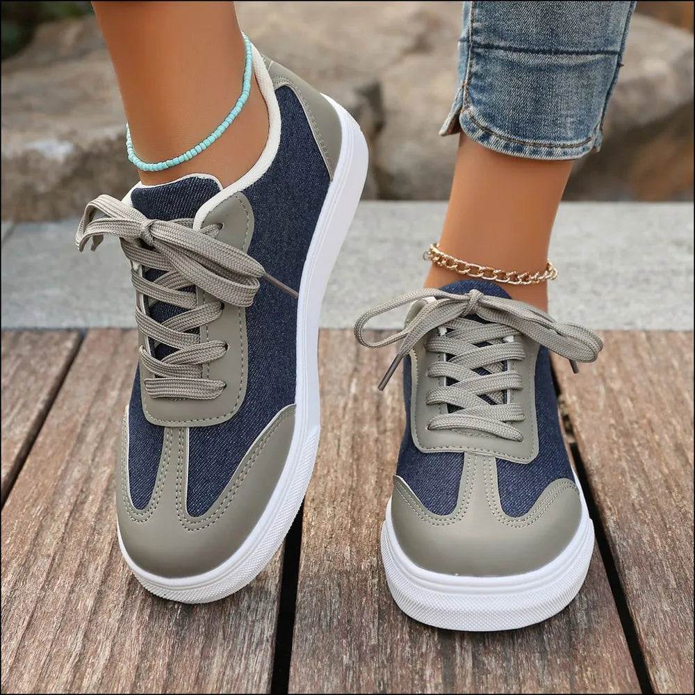 Contrast Round Toe Lace Up Sneakers Dark Gray