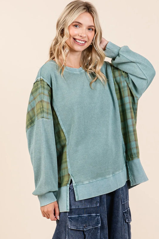 Mittoshop Plaid Panel Mineral Wash French Terry Sweatshirt