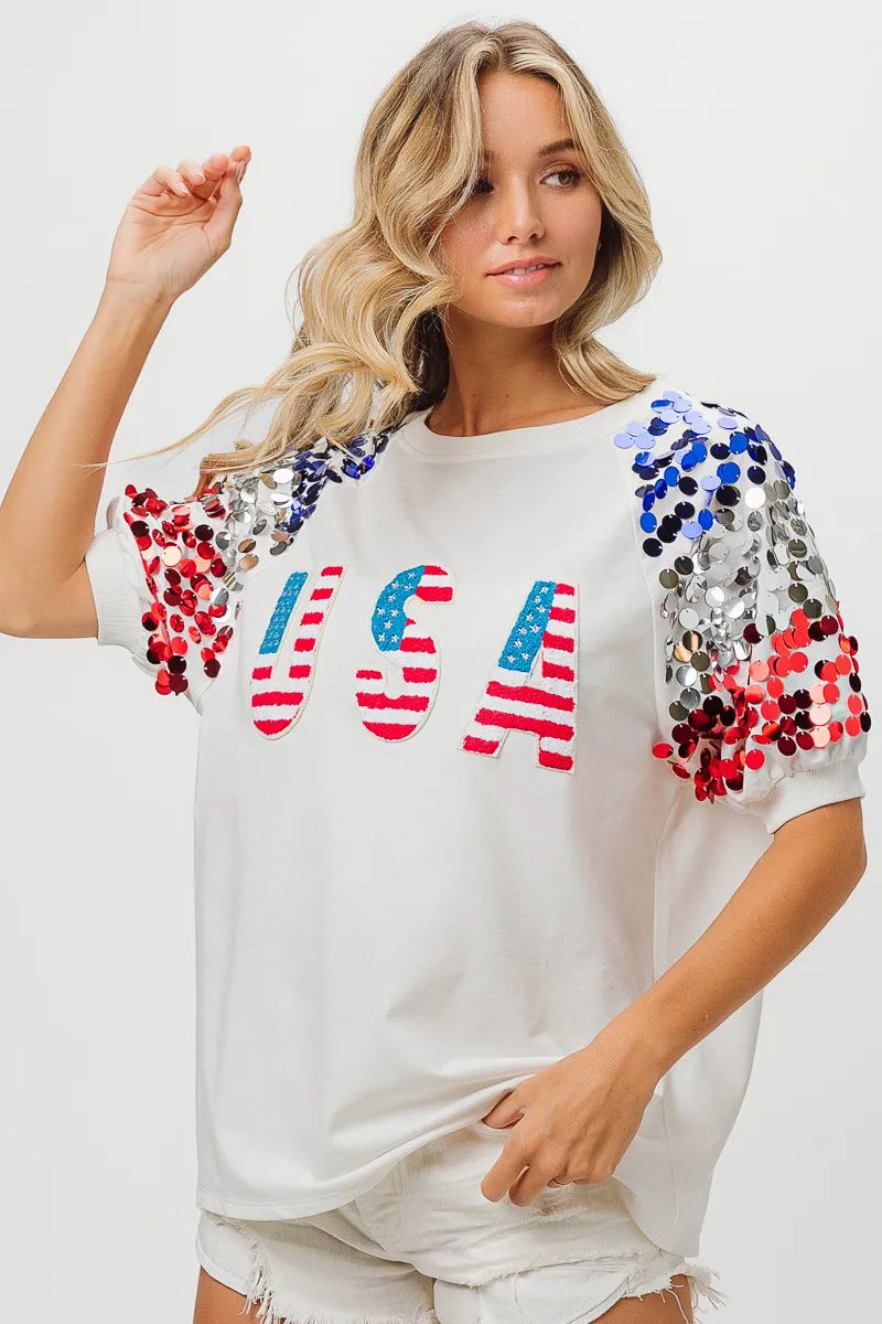 BiBi American Flag Theme Sequin Top