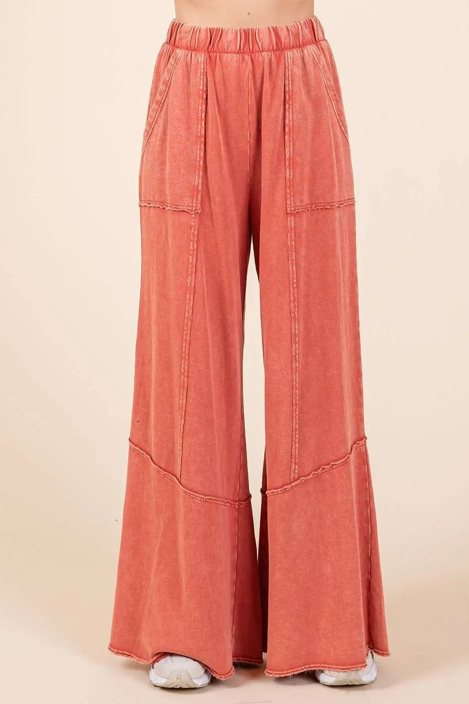 Mittoshop Mineral Wash Wide Flared Leg Pants RUST