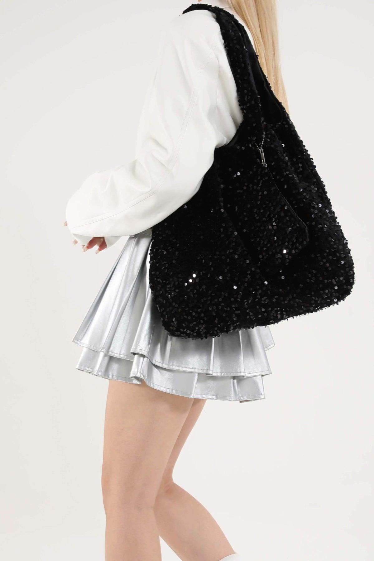 Sequin Polyester Handbag Black One Size