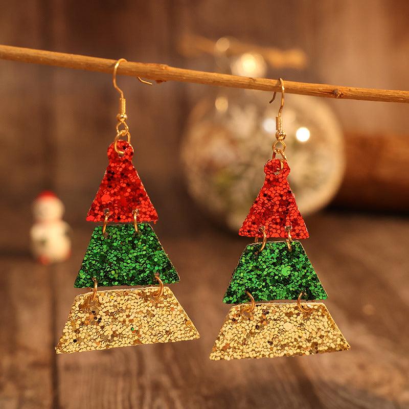 PU Leather Sequin Earrings Green One Size