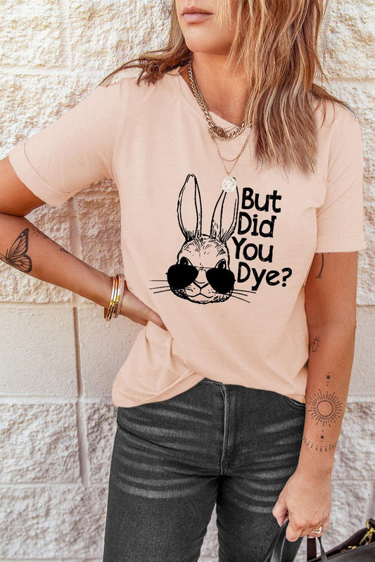 Rabbit Graphic Round Neck T-Shirt Dusty Pink