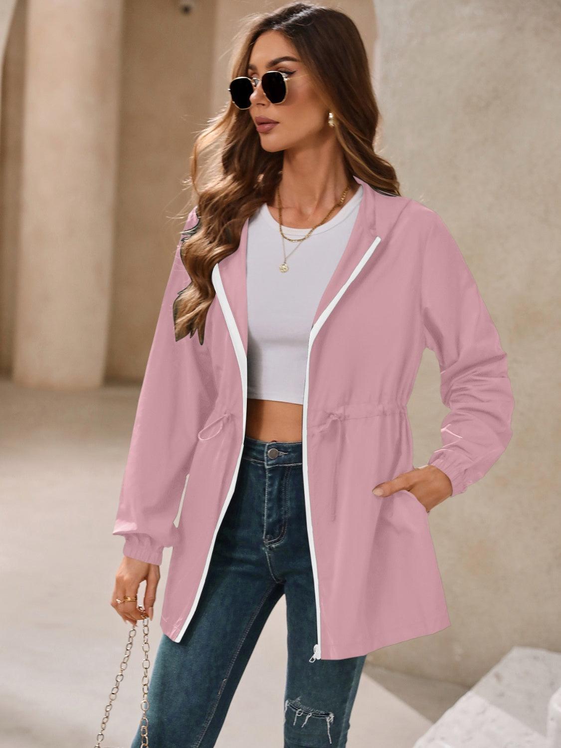 Ivy Lane Outdoor Waterproof Long Sleeve Hooded Windbreaker Dusty Pink