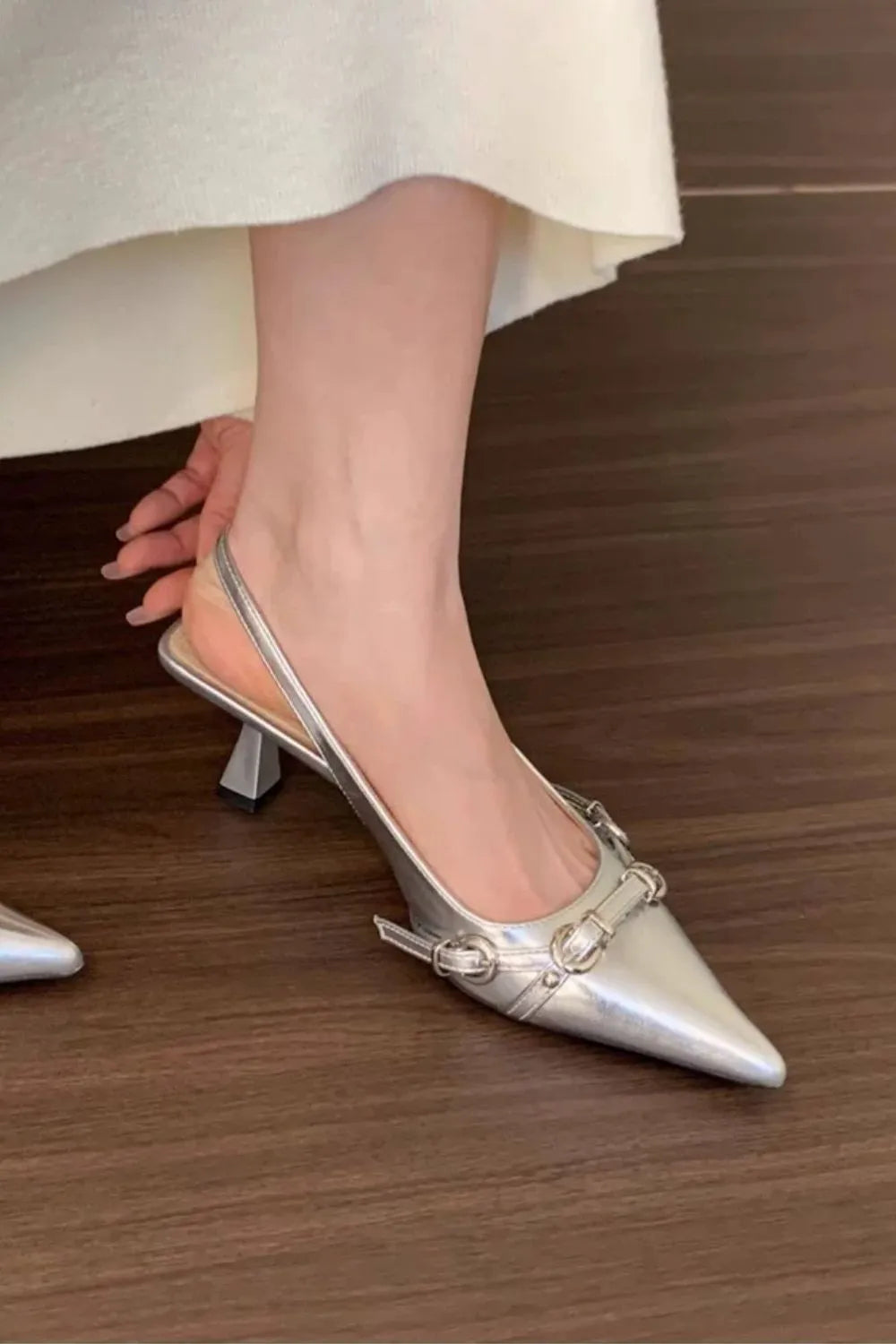 Slingback Pointed Toe Pumps Silver
