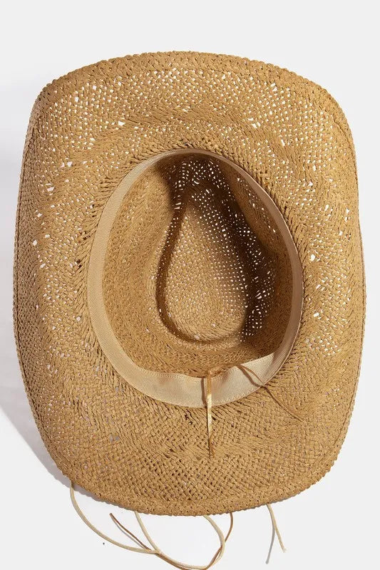 Fame Mixed Beaded And Rope Western Fedora Straw Hat