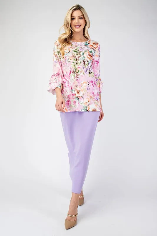 Celeste Full Size Floral Layering Tops with None Slip Sleeves Plus Size