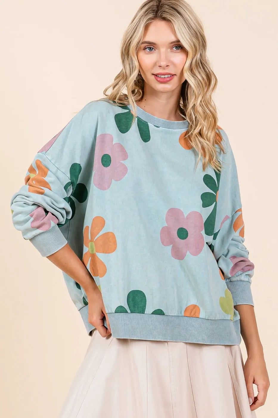 Mittoshop Mineral Wash Flower Print French Terry Sweatshirt