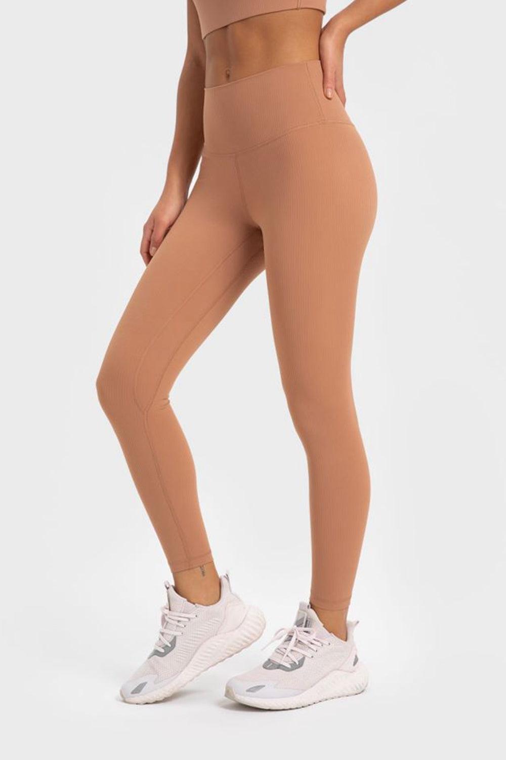 Millennia Highly Stretchy Wide Waistband Yoga Leggings Brown