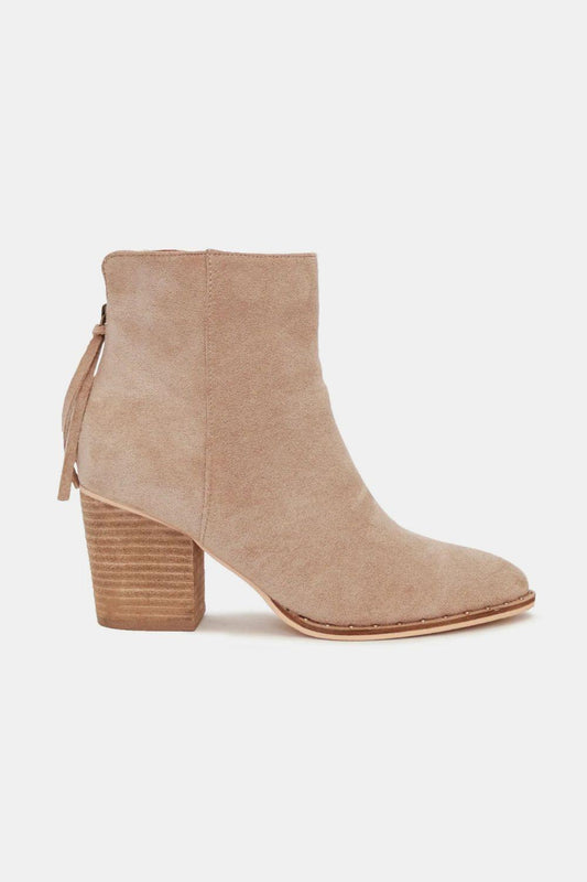 Beast Fashion Suede Point Toe Ankle Booties Taupe