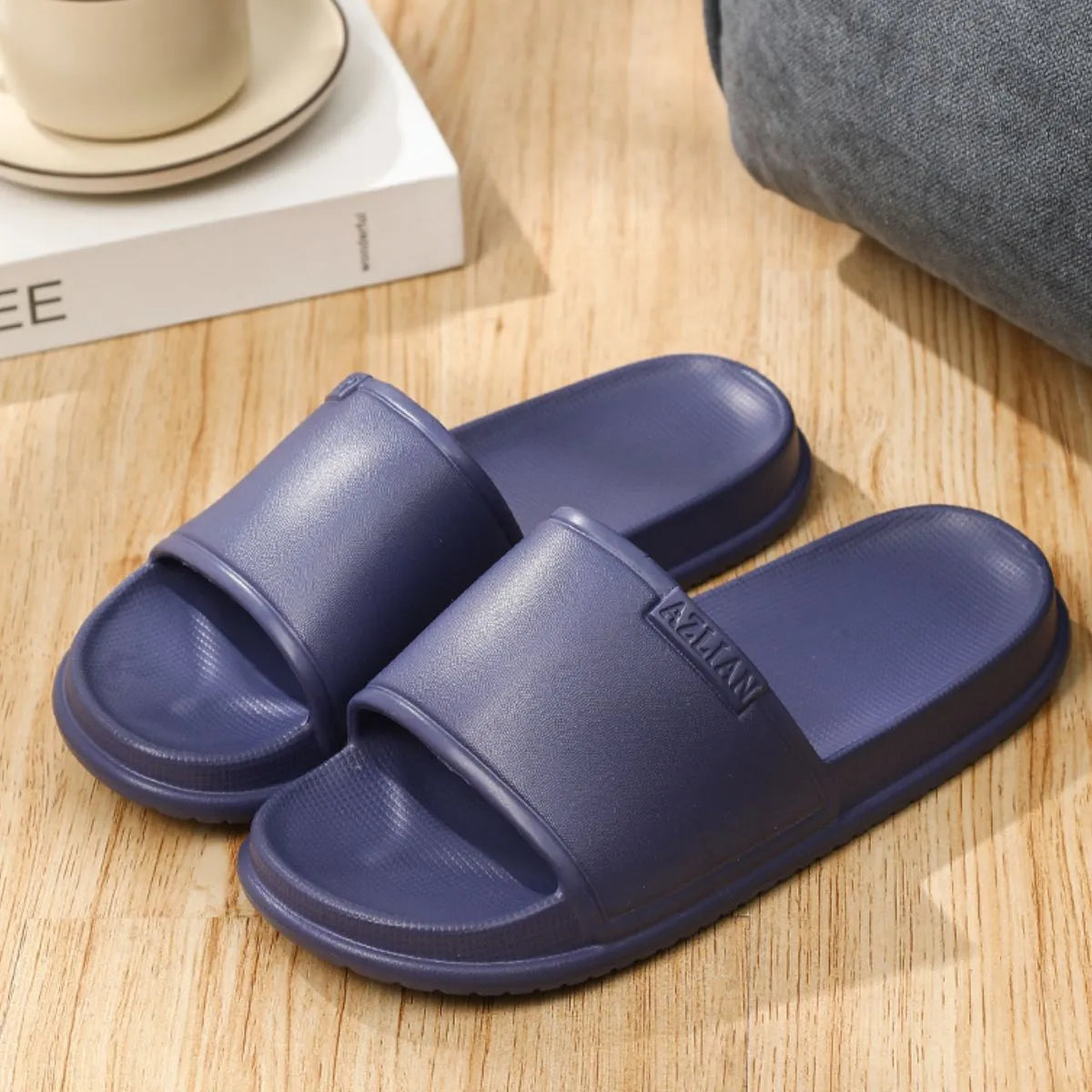 Open Toe Platform Slippers Blue