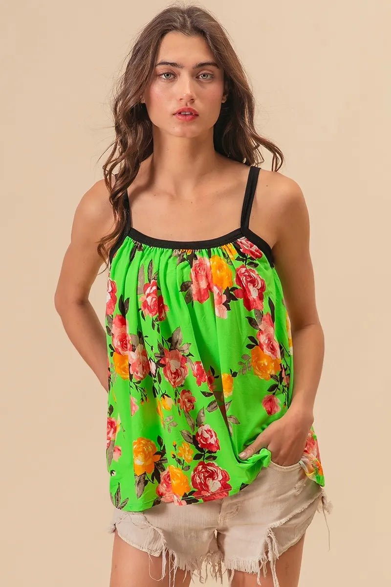 BiBi Floral Print Jersey Knit Gathering Cami Top