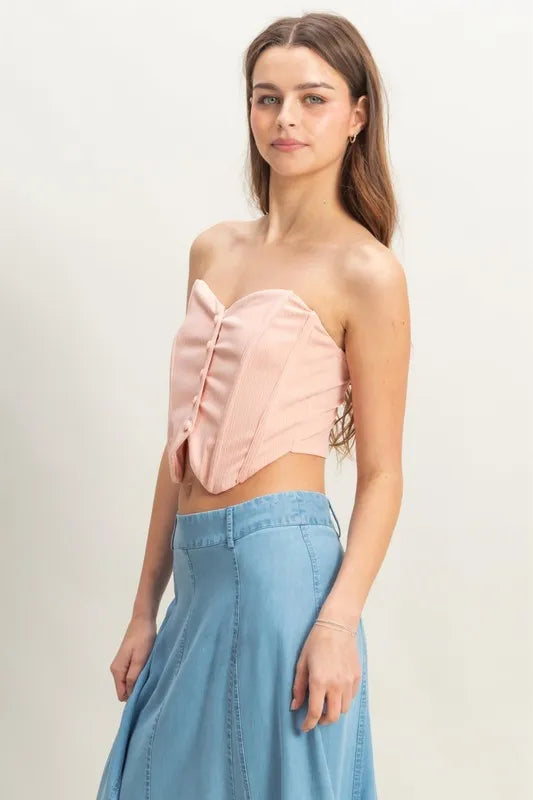 HYFVE Buttoned Front Strapless Knit Bustier Top