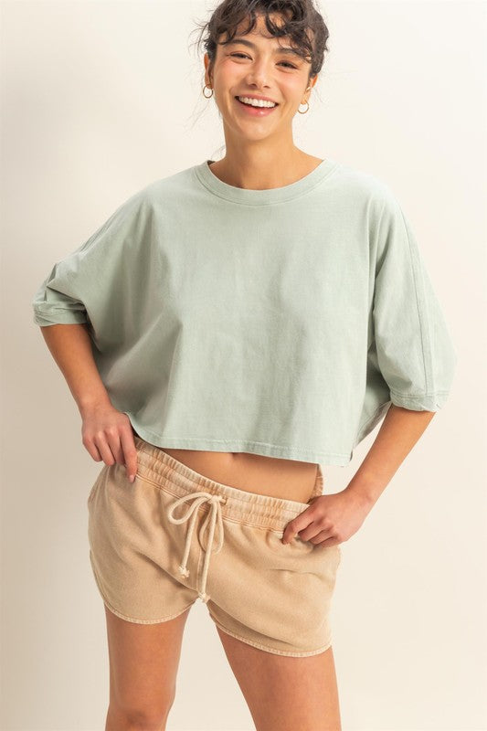 HYFVE Lightweight Round Neck Batwing Sleeve T-Shirt Sage